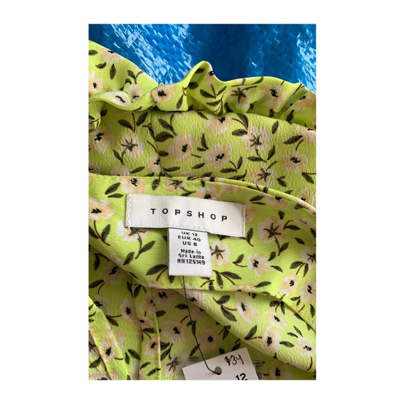 NWT Topshop Yellow and Black Floral Print Drop Waist Midi Dress size 8 - Picture 7 of 8